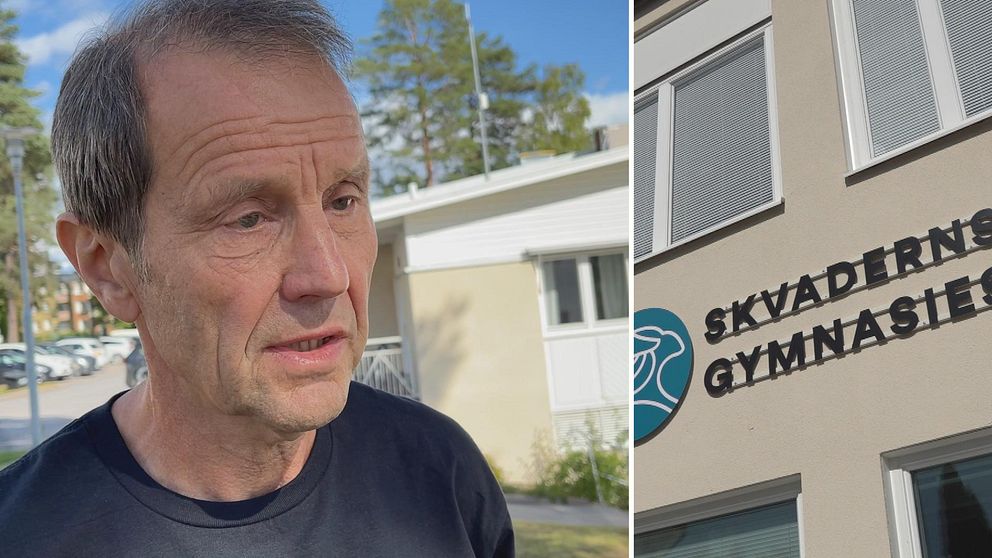 Jan Nordin styrelseordförande i Norrlidens kunskapscentrum AB och lärare på Skvaderns gymnasieskola. Exteriör Skvaderns gymnasieskola.