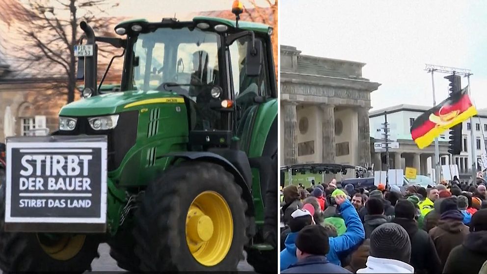 Traktor och demonstrationer i centrala Berlin.