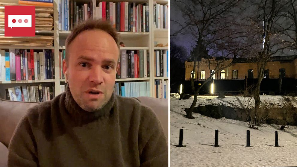 till vänster: Anders Persson framför en bokhylla. Till vänster: Israels ambassad i kvälls- och vinterskrud