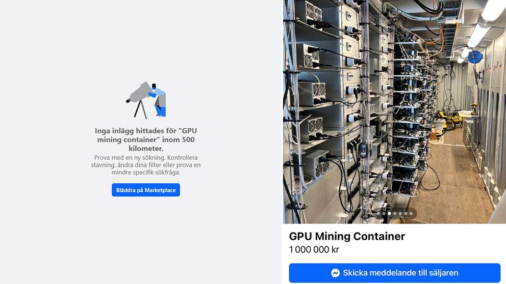 Facebook-annonsen om kryptocontainern är borttagen.