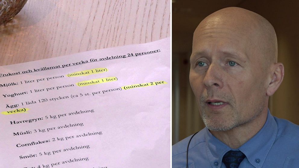 Delad bild. Till vänster: ett dokument med markerad text. Till höger: en person i skjorta.