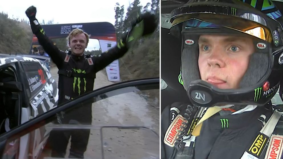 Oliver Solberg firar segern i Chile.