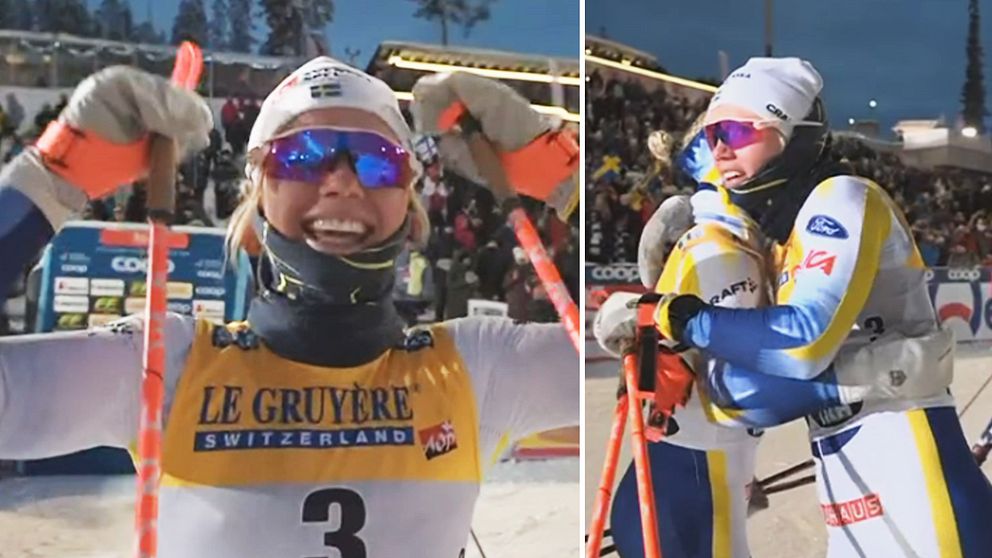 Emma Ribom firar efter världscupsegern i premiären