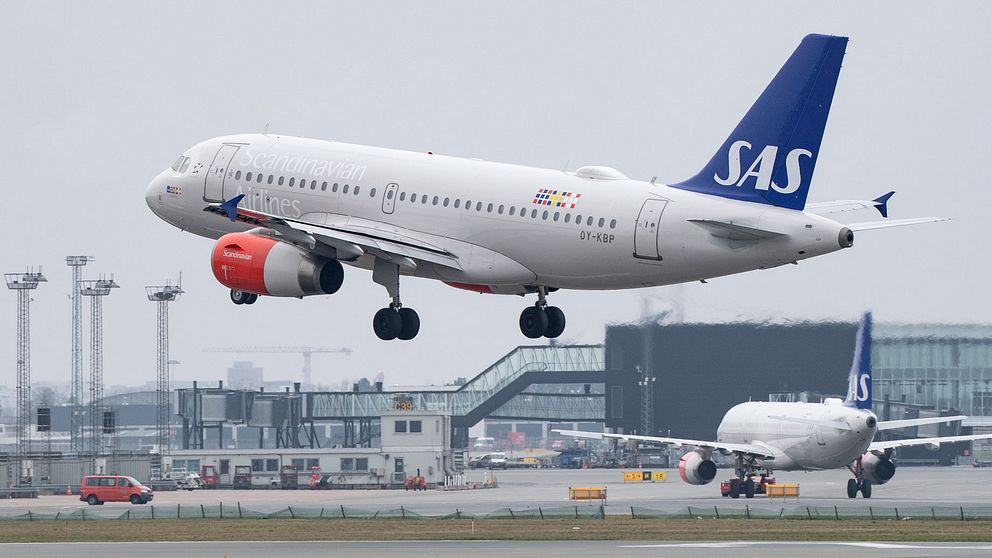 En SAS Airbus 319  på väg in för landning på Kastups flygplats