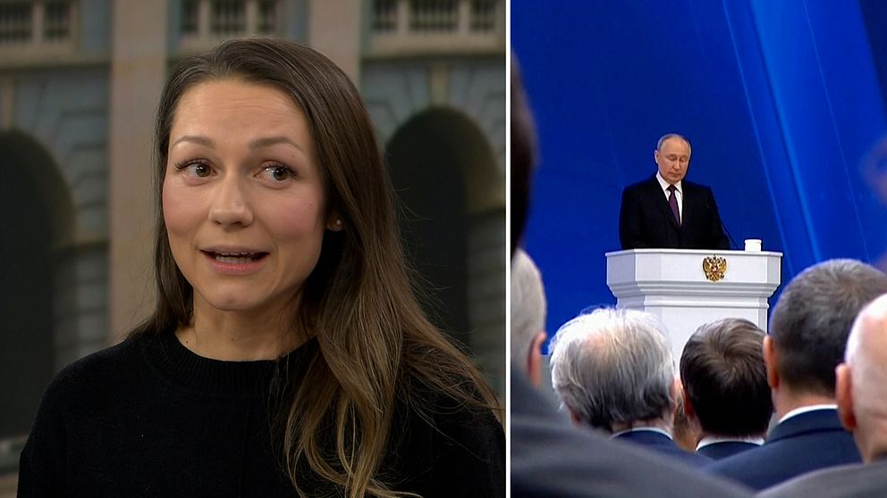 SVT:s reporter Maria Lapenkova och Rysslands president Vladimir Putin.