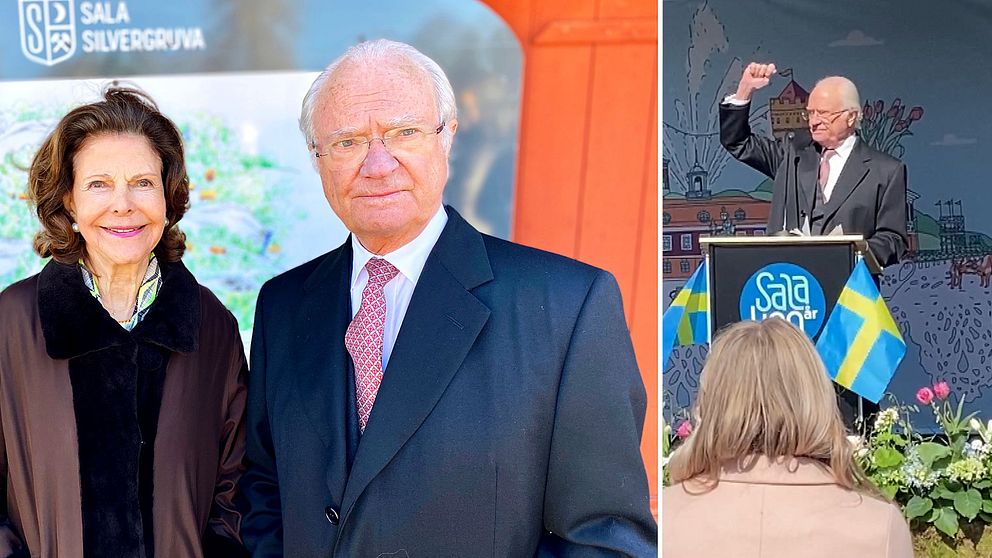 Drottning Silvia och kung Carl XVI Gustaf ler mot kameran.