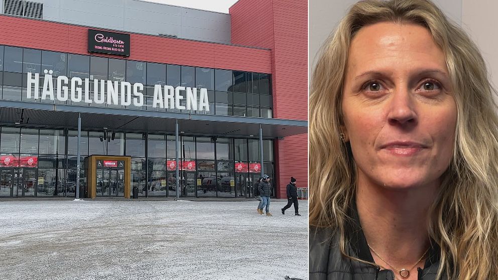 En bild på Hägglunds arena och Mindy Mattfolk som är event- och hospitalitychef på Modo hockey.