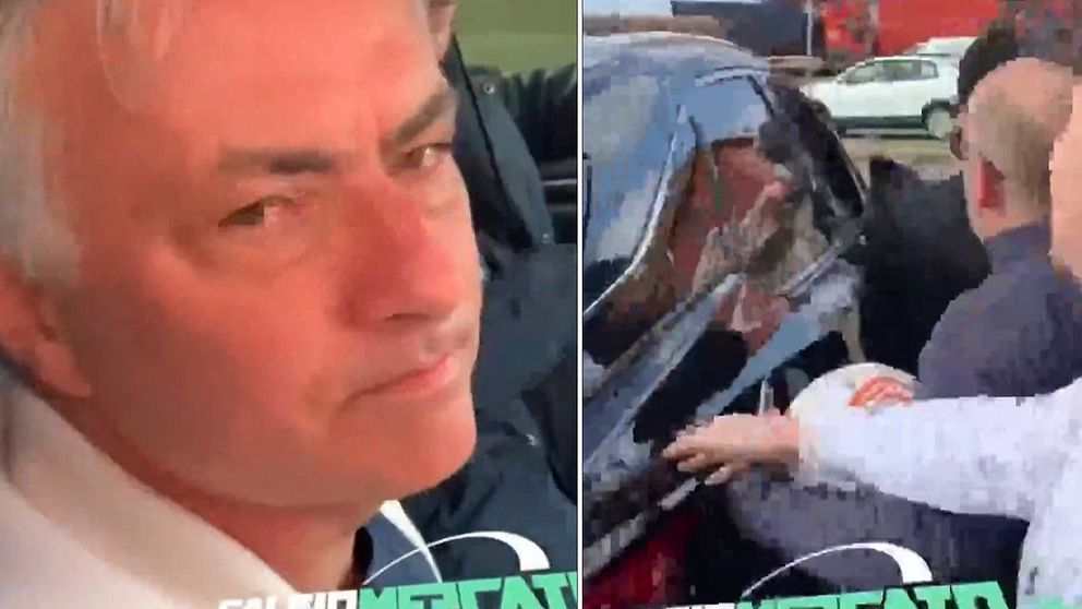 Tränaren José Mourinho i tårar i en bil efter att ha fått sparken av Roma