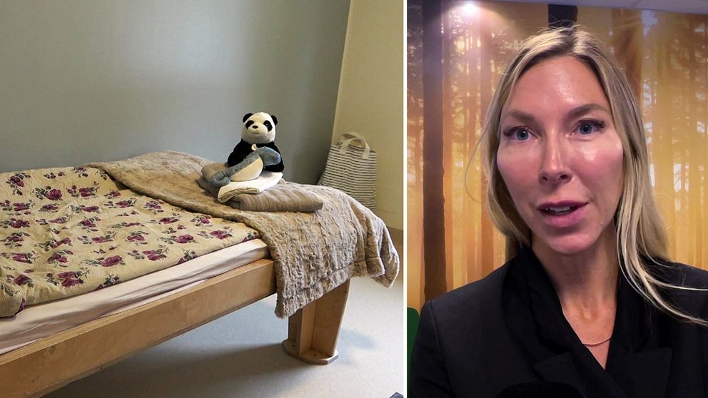 Birgitta Dahlberg, ungdomsvårdsdirektör på SiS intervjuas framför en flerfärgad vägg. Hon är blond och har mörka kläder.
