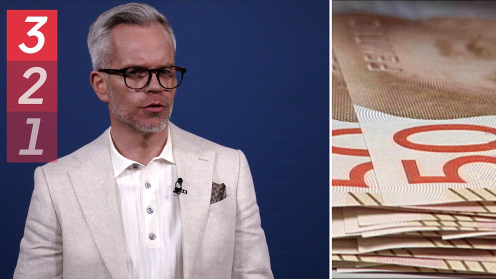 Alexander Norén, ekonomikommentator på SVT mot blå bakgrund.