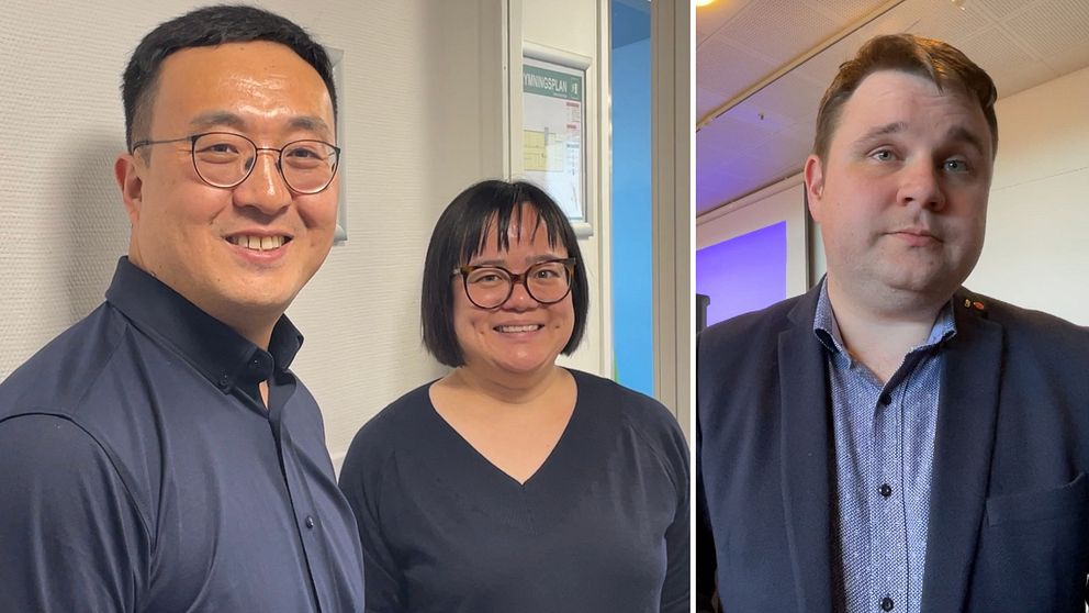 Yu Han, PTL:s Europachef och Suki Wang, ansvarig för det kinesiska bolagets lokala kontor på Midlanda. Till höger Niklas Säwén, kommunalråd Sundsvalls kommun