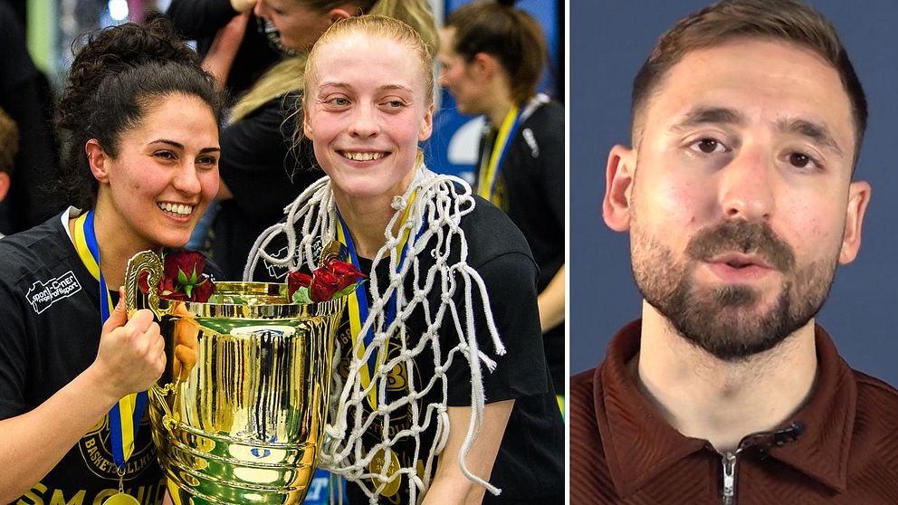 Basketspelare i Södertälje och SVT:s reporter Gabriel Melke.