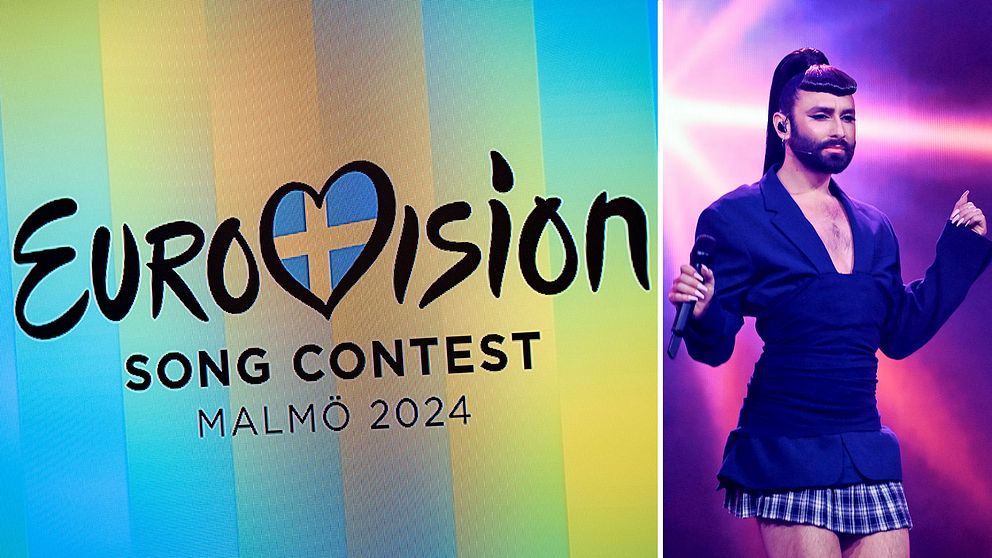 eurovisionloggan och till höger conchita wurst