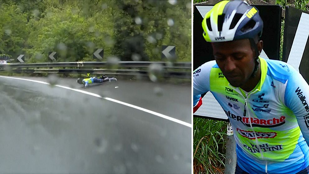 Här tvingas Biniam Girmay bryta Giro d'Italia efter dubbla krascher