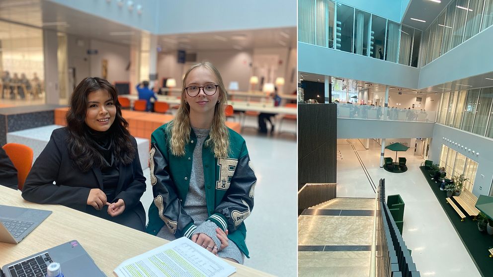 Lisa Alfaro och Linna Dahlström pluggar inför första tentan på Campus Albano.