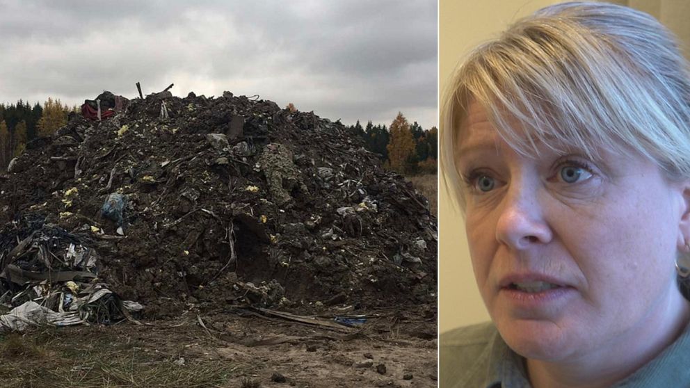 en hög med avfall (t.v), Lotta Gunnarsson, på Karlstads kommun (t.h.)
