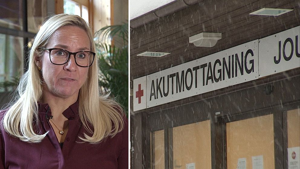 Två bilder. Regionrådet Åsa Johansson och en exteriör på akutmottagningen i Arvika.