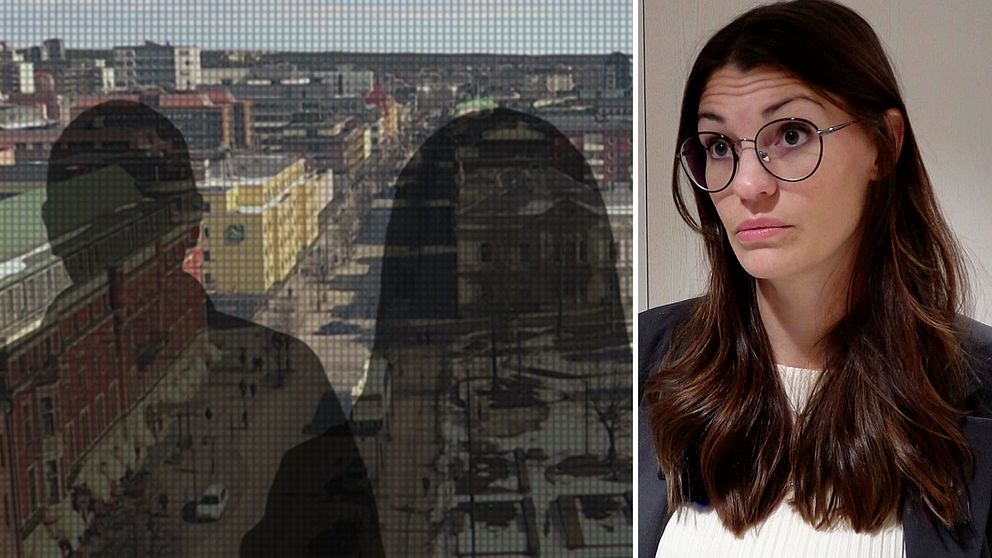 Åklagaren Sara Modig Berlin och mörka silhuetter på misstänkta i assistanshärvan i Norrbotten.