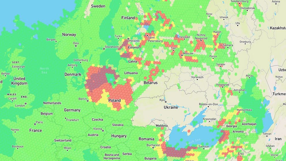 Karta med norra Europa, men färger som markerar olika områden.