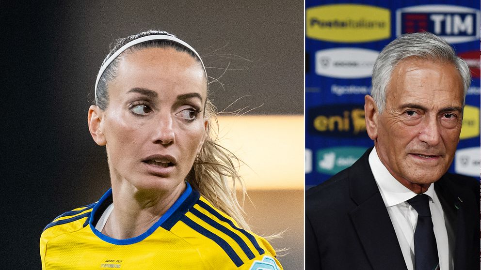 Gabriele Gravina slår tillbaka mot Kosovare Asllani.
