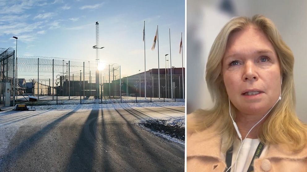 Tvådelad bild. Vänster: Kvinnoanstalten Hinseberg i motljus. Höger: Ulrika Lilljegren, expert på kapacitetsökning hos Kriminalvården.