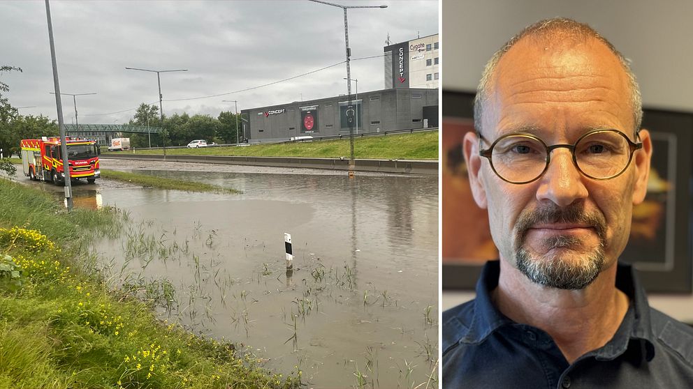 Översvämmad E4 och räddningschef Samuel Nyström