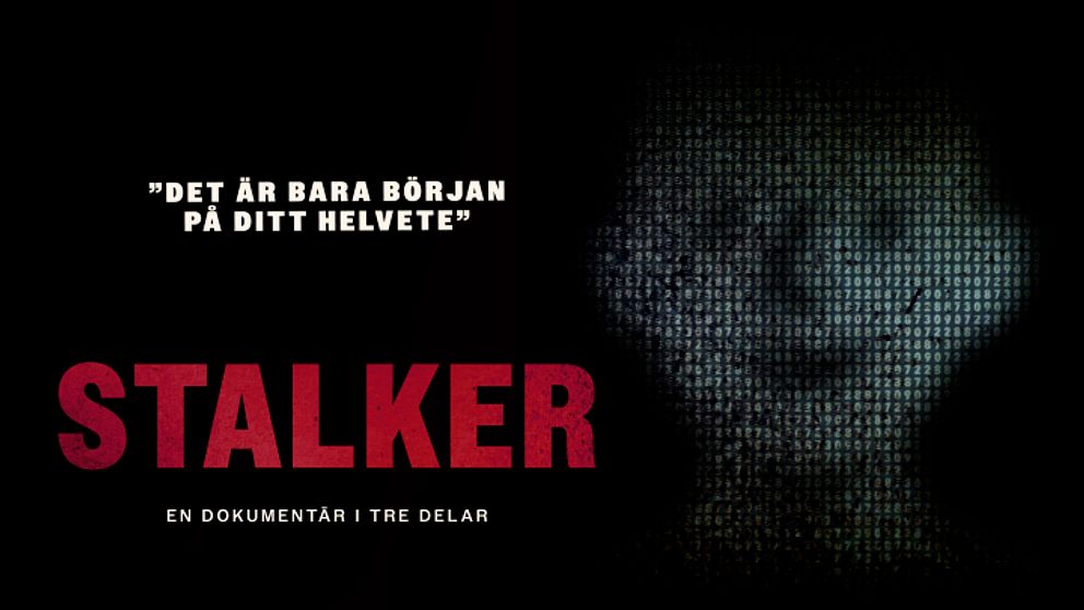 Stalker i röd text över ett grafiskt anonymt ansikte
