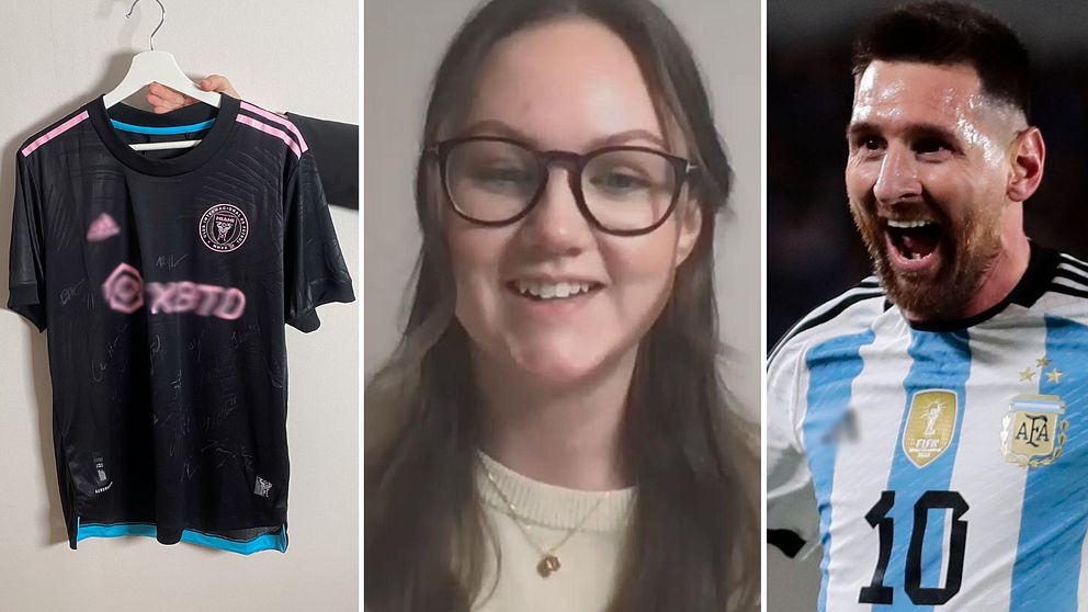 En signerad tröja, en kvinna samt Lionel Messi