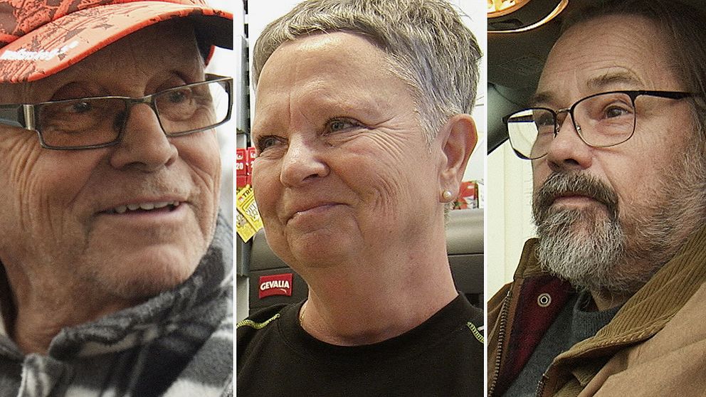 Delad bild av tre personer med suddade ansikten, som bär olika kläder: den första i en rutig skjorta, den andra i en svart tröja med texten ”Cinchilla” och den tredje i en beige jacka med röda inslag.
