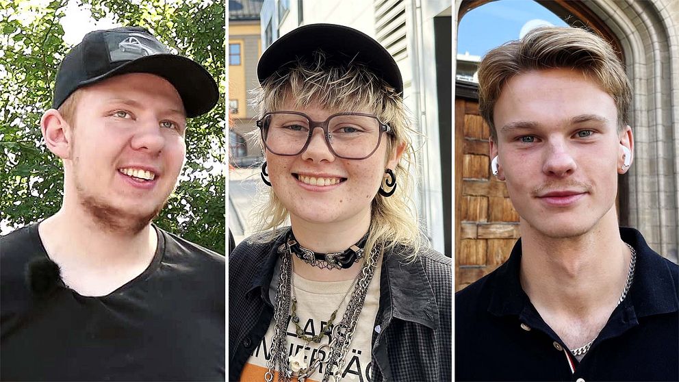 Tre personer står tillsammans i en bild. Den vänstra personen bär en svart keps och t-shirt, stående framför en grön bakgrund. Den mittersta personen har en svart keps, en t-shirt med text och flera kedjor runt halsen, placerad framför en ljus bakgrund. Den högra personen har en mörk skjorta och en avslappnad frisyr, stående framför en trägport.