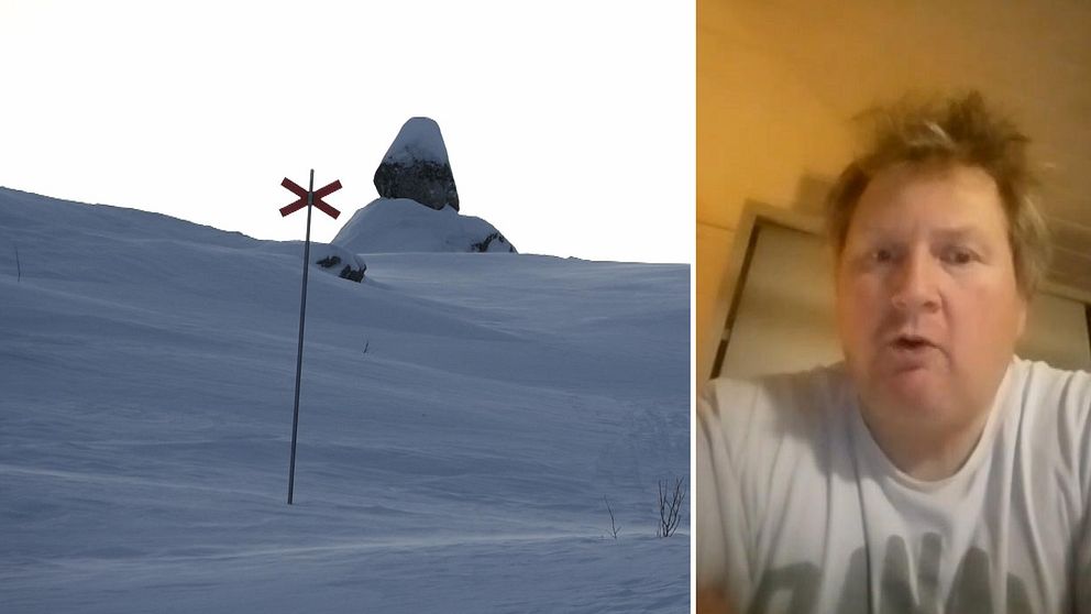 En skoterled i skymningsljus och en fjällräddare inomhus