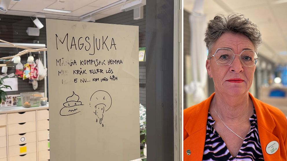 Helena Oscarsson, rektor på Hedlunda förskola. En bild på en lapp där det står magsjuka.