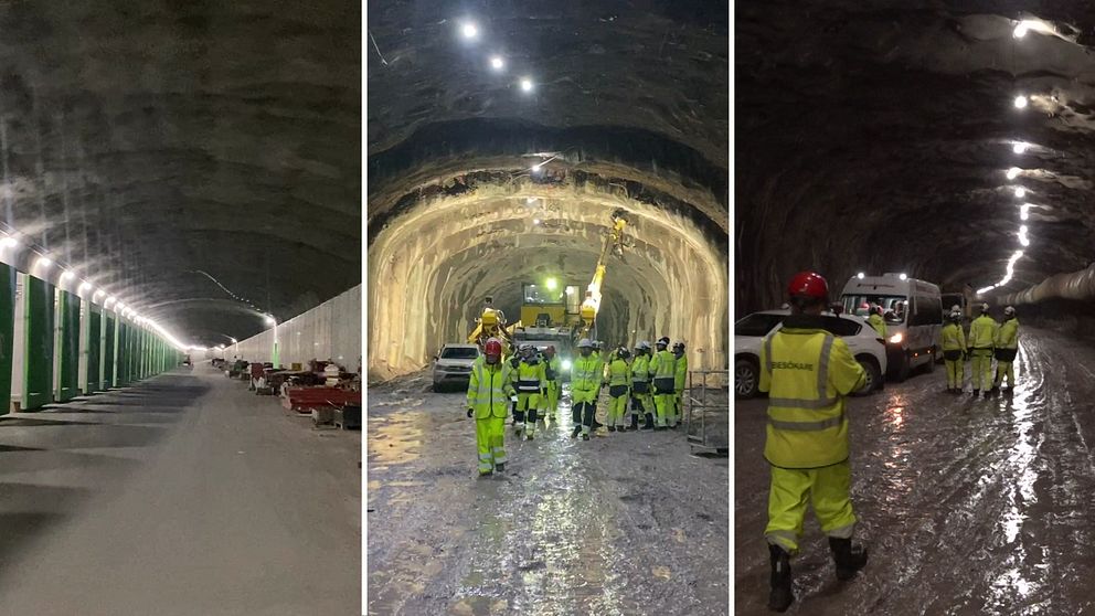 Tre olika vyer från nya motorvägstunnlarna i Stockholm mellan Skärholmen och Häggvik.