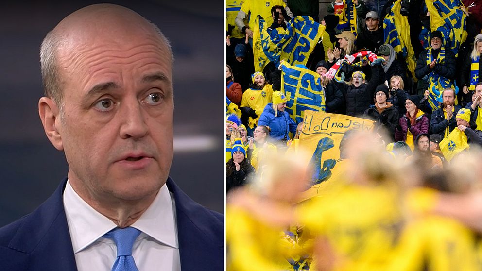 Fredrik Reinfeldt och svenska fotbollssupportrar