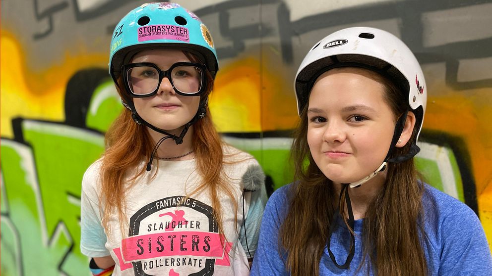 Majken Blixt och Vilja Emmeborn hade åkt från Nyköping för att testa skateparken i Hangaren i Linköping
