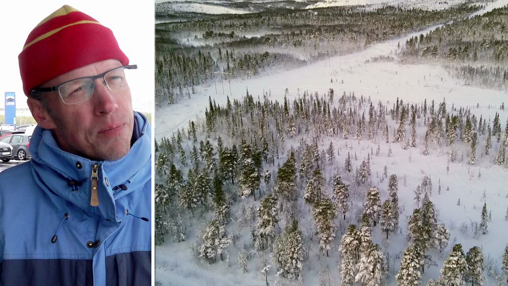 Bild på LKAB:s presschef Anders Lindberg och en skogsbild tagen med drönare.