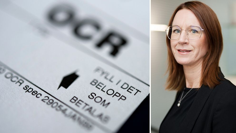 Närbild på en räkning och ett porträtt på Åsa Pålsson Stråe