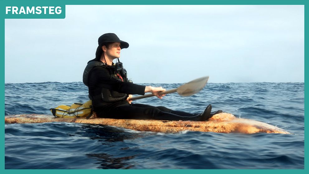 Sam Shoemaker paddlar på öppet hav i en kajak tillverkad av svamp.