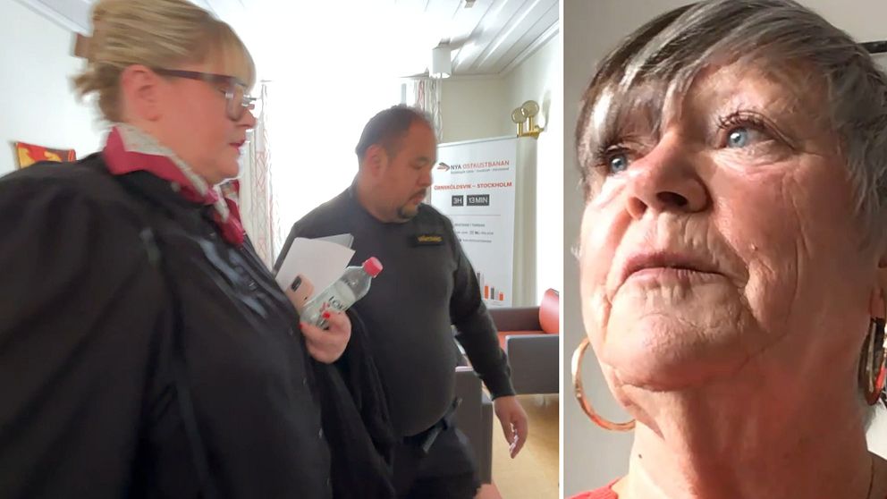 Tvådelad bild. Vänster: uniformerad kvinna med dokument. Höger: person med örhängen.