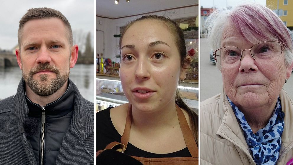 Mark Henriksson (M), kommunstyrelseordförande Motala, butikschef Chiara Camarda och pensionären Carina Andersson.