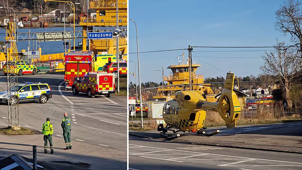 En bil körde på söndagseftermiddagen ner i vattnet från en färja.