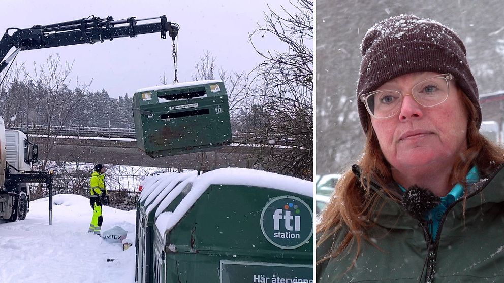 Återvinningsstation och Johanna Göransson, enhetschef på Stockholm Vatten och Avfall