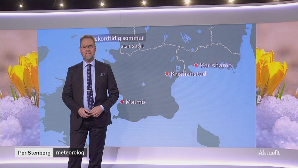 SVT:s meteorolog Per Stenborg berättar om att Malmö, Kristianstad och Karlshamn noterat nytt svenskt datumrekord (6 april) för tidig sommarstart.