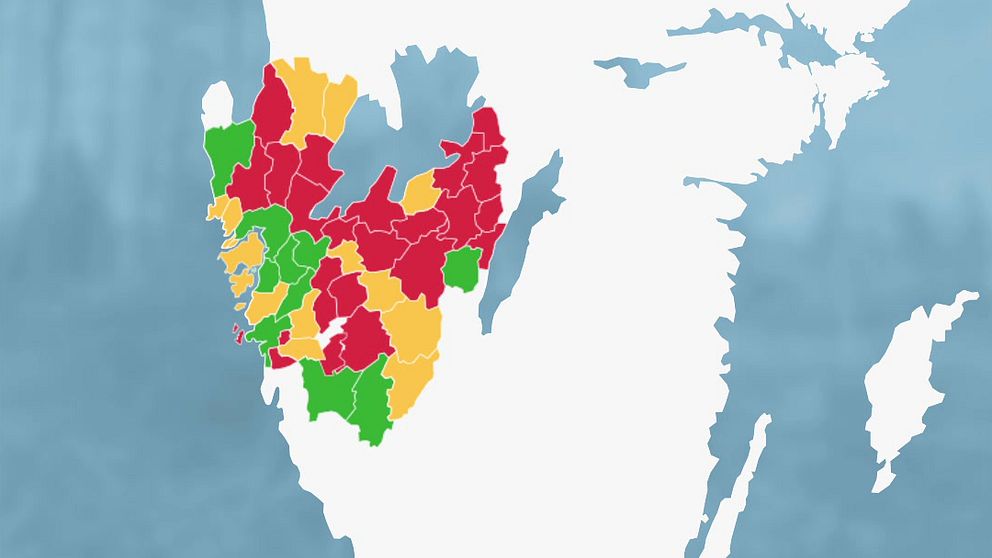 En karta över Västra Götalandsregionen och var man får elda och inte.