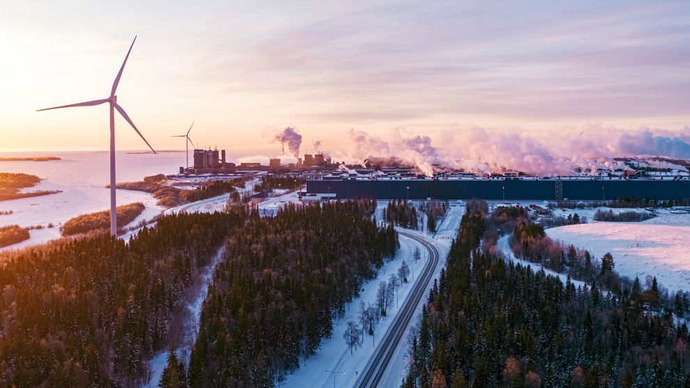 Vy från luften över finländska gränsstaden Torneå.