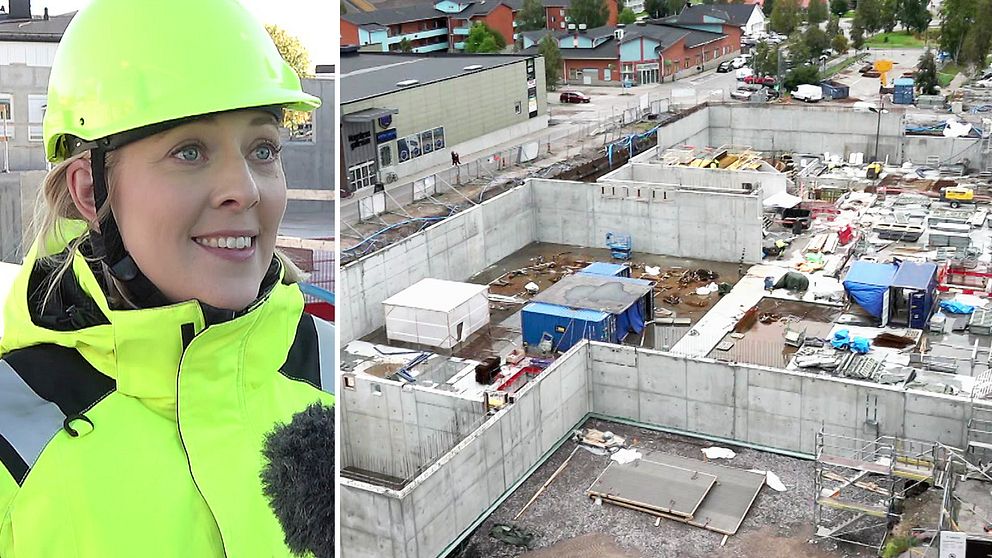 Malin Nyström processledare för multiaktivitetshuset i Gällivare står på byggarbetsplatsen.