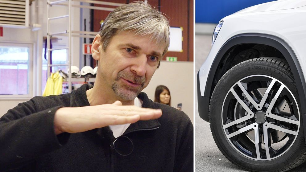 Andrzej Cwirzen, professor vid Building Materials på LTU och en bild på bildäck på asfalt.