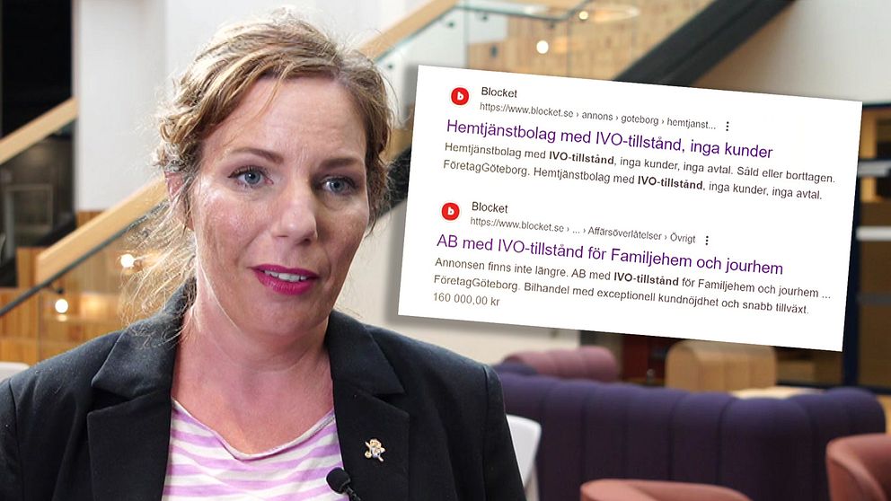 Sara Persson, brottsförebyggande specialist på Ekobrottsmyndigheten. Inklippt bild på en Blocket-annons för HVB-hem