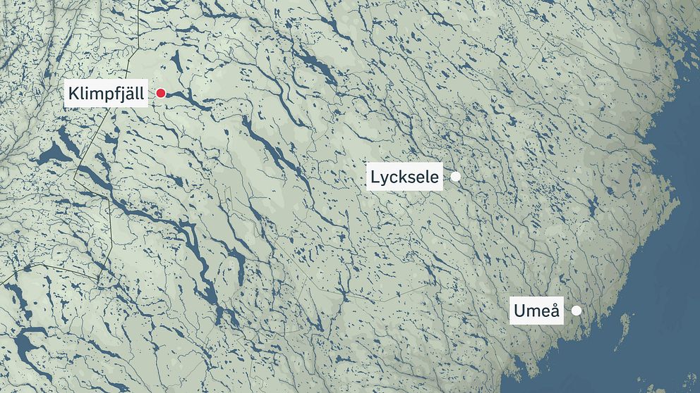 Karta över Västerbotten med Klimpfjäll markerat