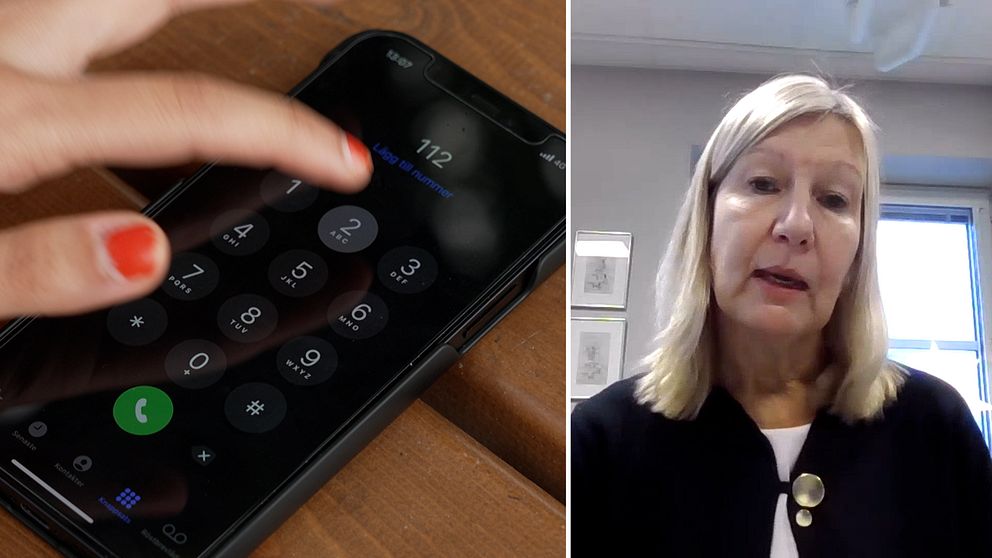 Bild på en mobiltelefon och bild på SOS Alarms vd Madeleine Raukas.